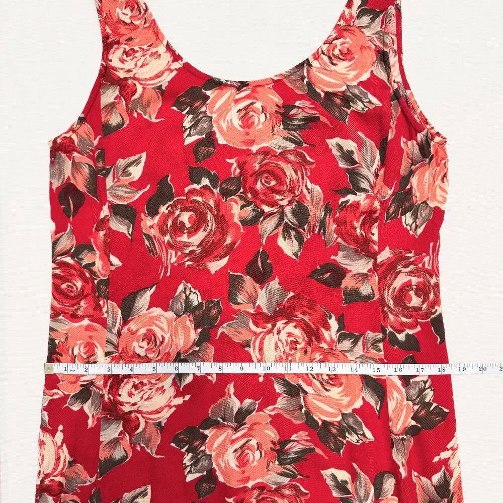90s Vintage Express Red Floral Sleeveless Maxi Dress Size 9/10 Medium - Picture 13 of 15